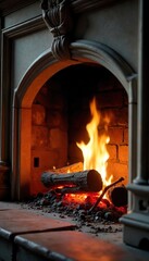 Mesmerizing Fireplace Fire Warm, Flickering Light and Shadows Dance on Stone