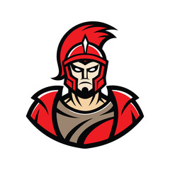 Roman gladiator mascot with red plume and metal armor Vector illustration