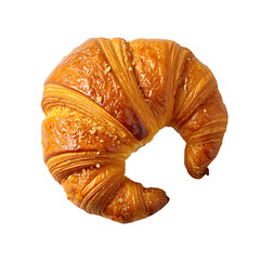 Golden almond croissant with flaky layers isolated on transparent background
