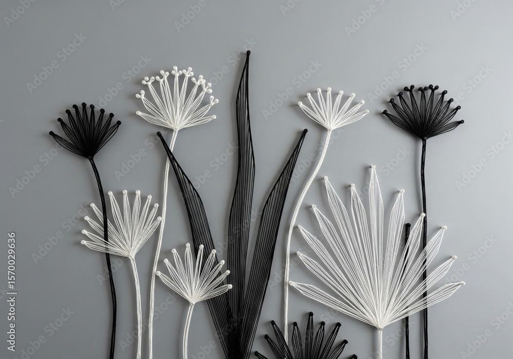 Aufkleber minimalist string art botanical decor. elegant handcrafted textile artwork featuring abstract flora 