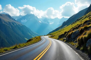 Winding Mountain Road to Distant Peaks A Journey of Adventure and Challenge