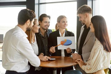 Business people standing at desk on workplace on meeting discussing finance growth. Company...