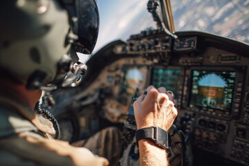 First-Person View of Pilot Preparing for Takeoff in Military Aircraft Cockpit