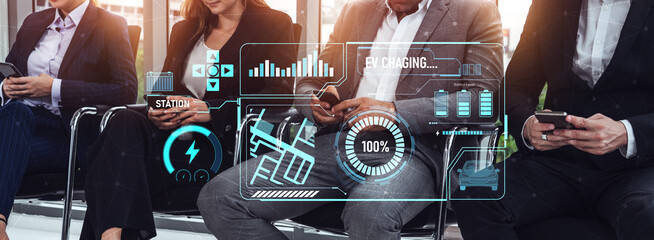 Charging interface for electric vehicles showing real-time battery level, charging status, power...