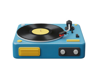 Isolated Retro Turntable with Vinyl Record Ready to Play