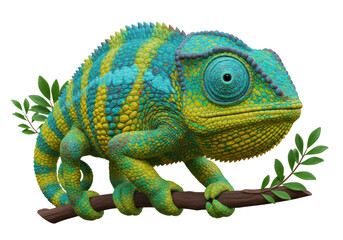 Isolated Colorful Chameleon on Branch Natural