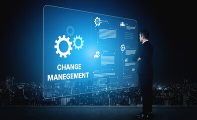 Change management strategy combining innovation, globalization, and teamwork to enable business...