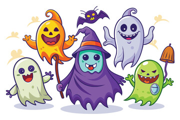 Obraz premium Happy halloween ghosts and bat characters spooky