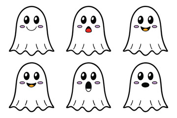 Obraz premium Six cute cartoon ghosts with various expressions halloween spooky