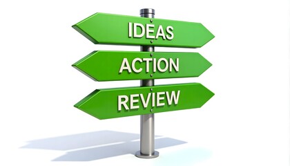 Workflow Concept Signpost with Green Direction Arrows and Process Words