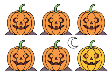 Orange and yellow pumpkins with carved faces and green stems halloween jack o lantern