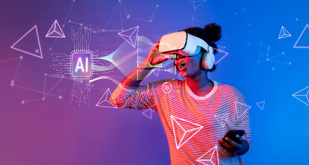 Explore the intersection of virtual reality and AI technology in marketing. This image showcases...