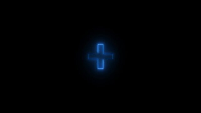 Glowing neon gray color plus sign animation icon black background