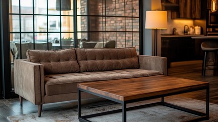 Modern living room with a comfortable sofa and coffee table