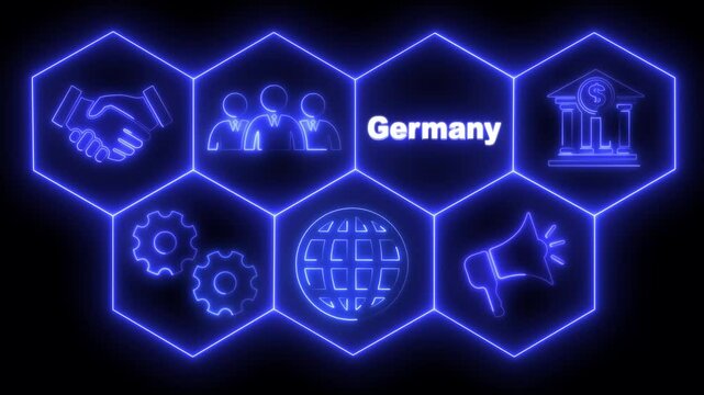 Glowing A Germany button on a futuristic, abstract wave technology background. Business, Technology, Internet and networking concept.