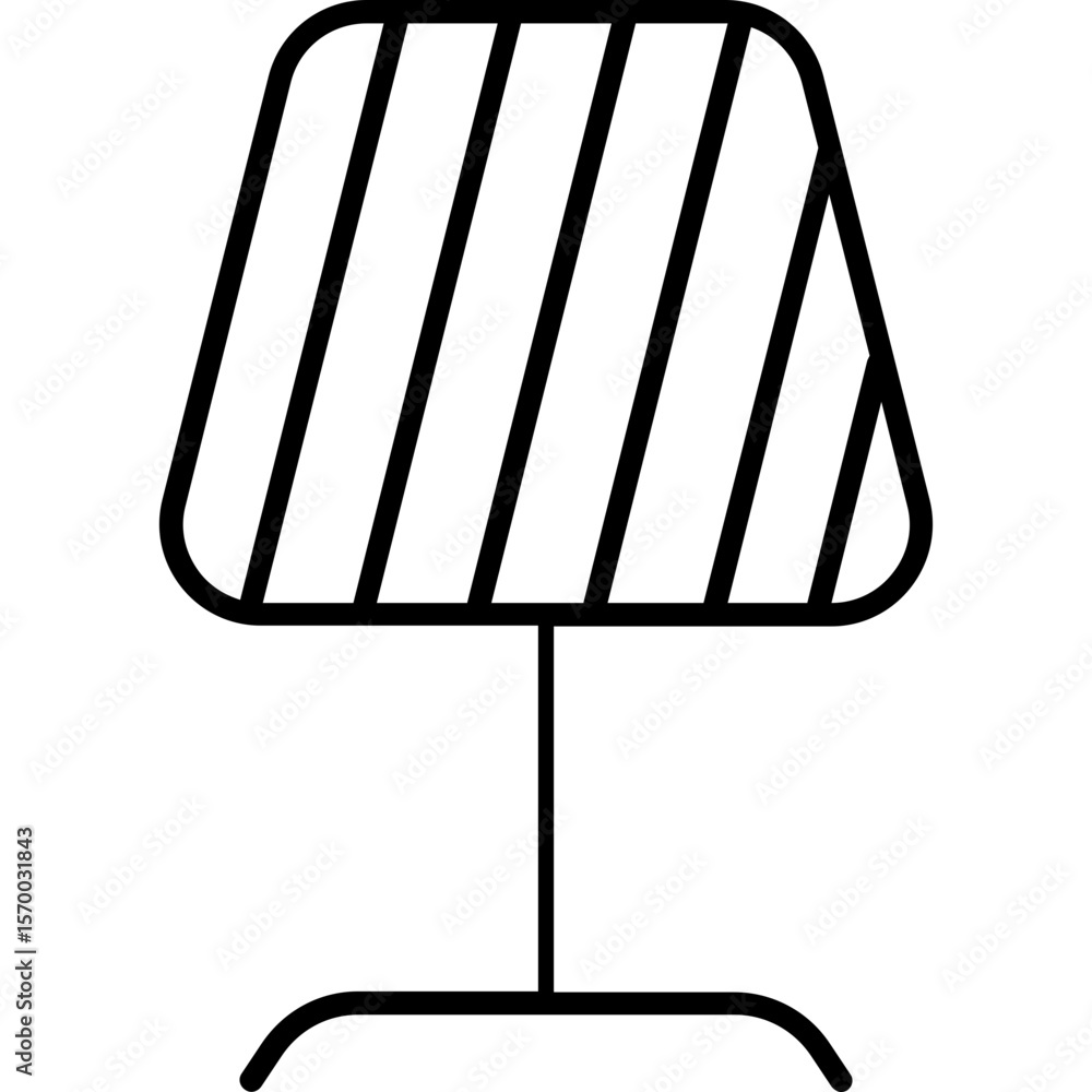 Poster illustration of a table lamp with a striped lampshade and a simple base in black and white style