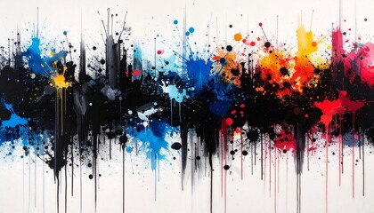 Fototapeta premium Long Grunge Wall Background with Ink Splatters and Broken Pigment