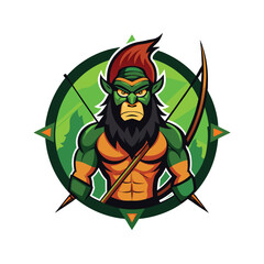 Jungle hunter with war paint and bow in battle ready stance Vector illustration