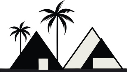 Tropical Oasis Illustration: An illustrative view of the island life, this graphic shows the combination of a tropical ambiance, palm trees with cabanas.