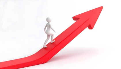 Abstract Figure Walking Up Rising Red Arrow Symbolizing Success