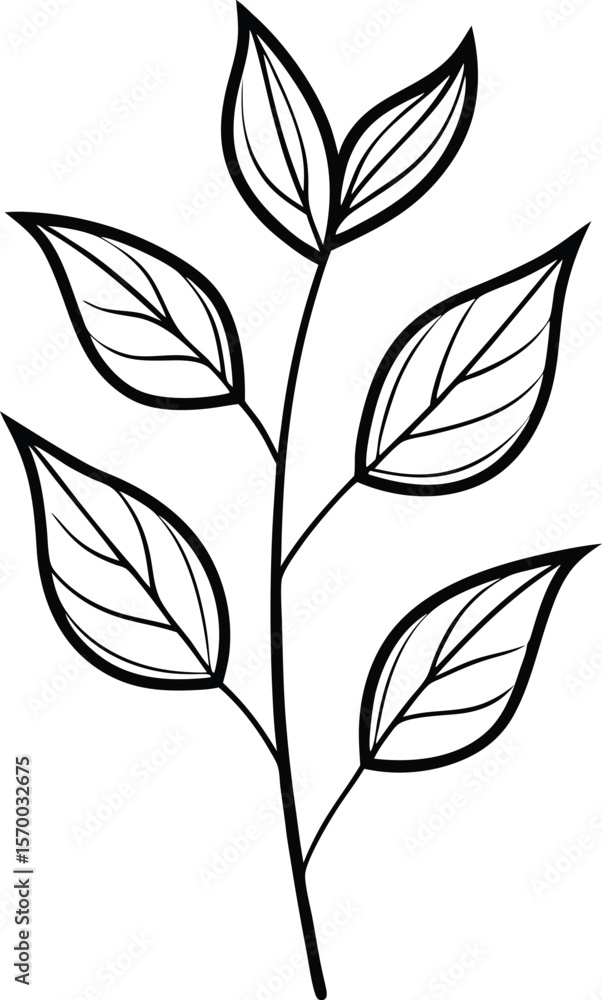 Poster botanical line art: simple yet elegant botanical line art features a stylized branch with leaves, pe