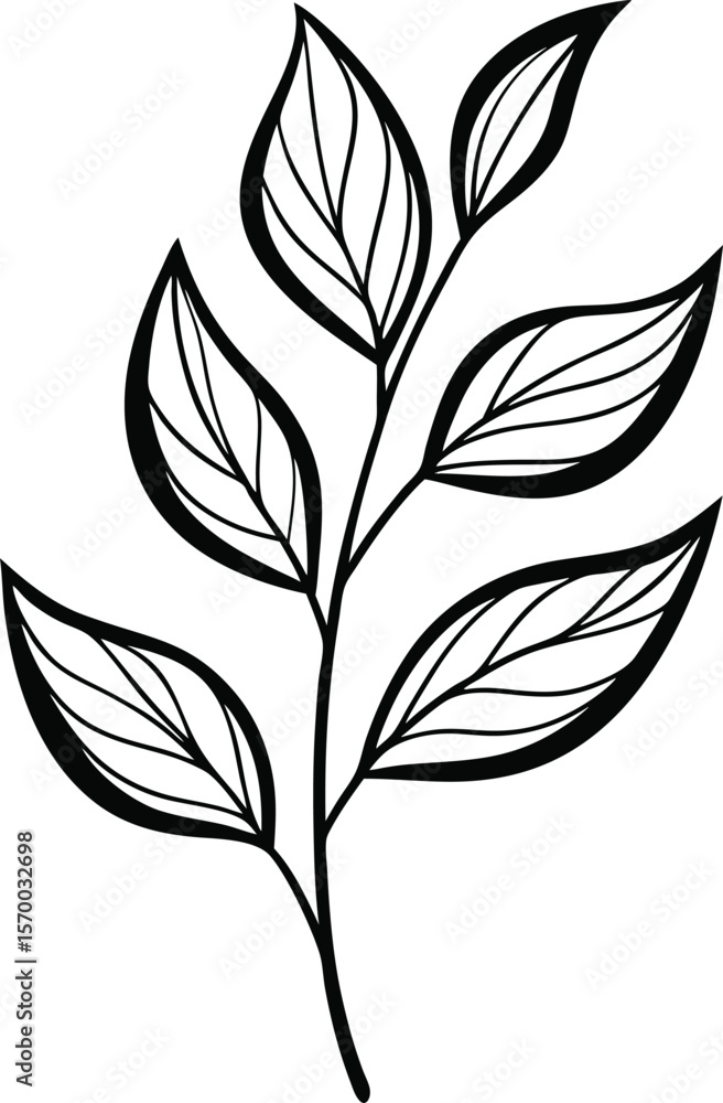 Poster elegant leaf outline: a botanical line art illustration featuring a delicate leaf and branch, perfec