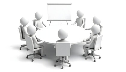 Abstract Figures in Conference Room Around Circular Table