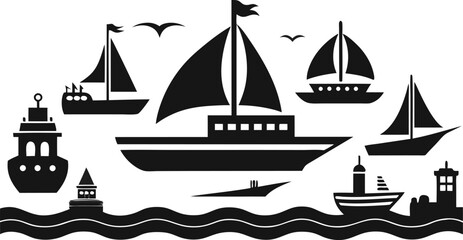 Sailing Vessels Silhouettes: A collection of meticulously crafted sailing vessel silhouettes, perfect for marine, coastal or travel-themed projects.