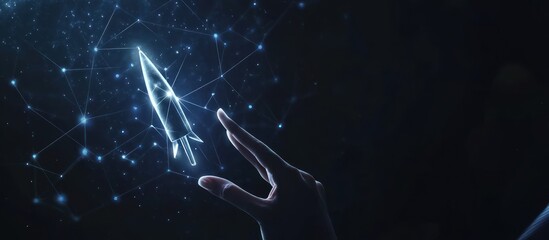 Innovative technology ignites future success, digital transformation and innovation hand reaching for glowing rocket illustration