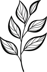 Elegant Leaf Outline: A botanical line art illustration featuring a delicate leaf and branch, perfect for adding a touch of nature and minimalism to any design project.