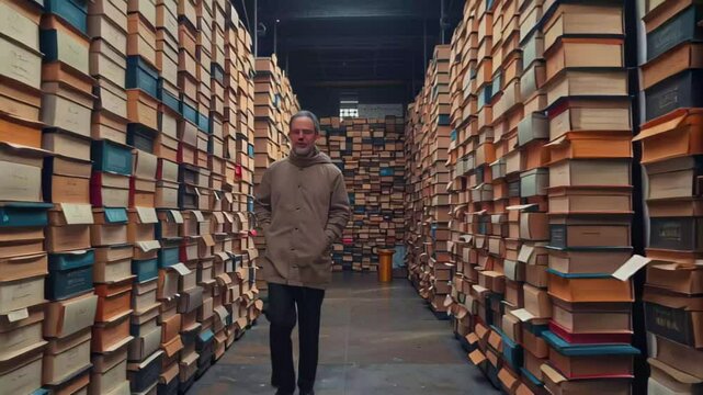 Endless rows of books create a maze in a vintage library with warm lighting during the day