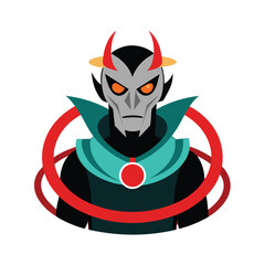 Villain using mind control with energy rings and red aura Vector illustration