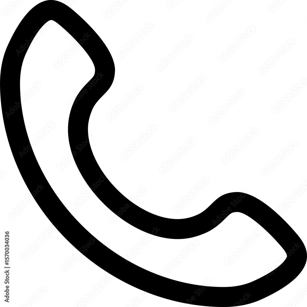 Poster black outline of a phone receiver with a curved shape on a white background for communication usage