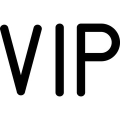 Illustration of a bold black vip text design on a white background and simple graphic element style