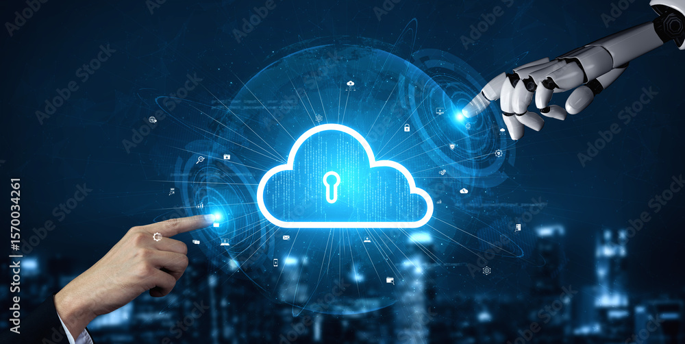 Poster ai artificial intelligence optimizes cloud infrastructure with virtual assistants and intelligent au