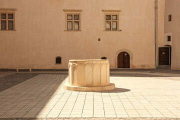 Inner Courtyard of Fagaras Citadel – 14th Century Medieval Fortress in Transylvania, Romania

