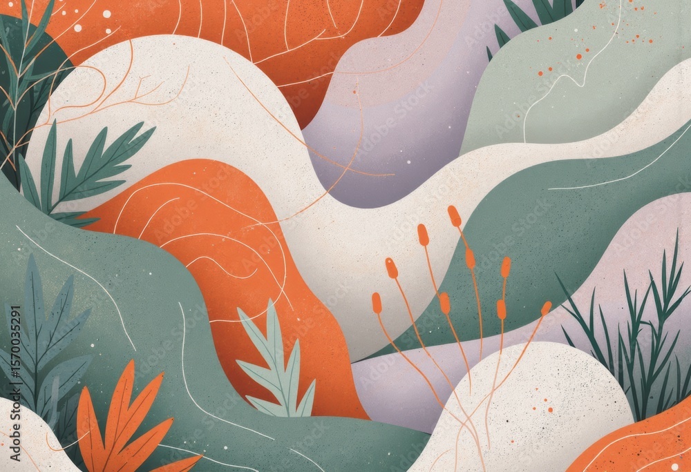 Poster abstract textural composition featuring flowing shapes and grain effects