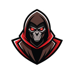 Dark hooded assassin with glowing eyes ready for battle Vector illustration