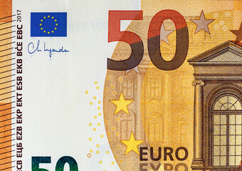 Fragment of a 50 euro banknote for designers. European Union paper money.