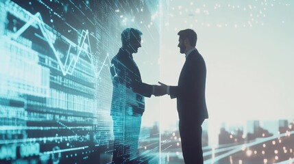 Digital handshake symbolizes collaboration and innovation for the future