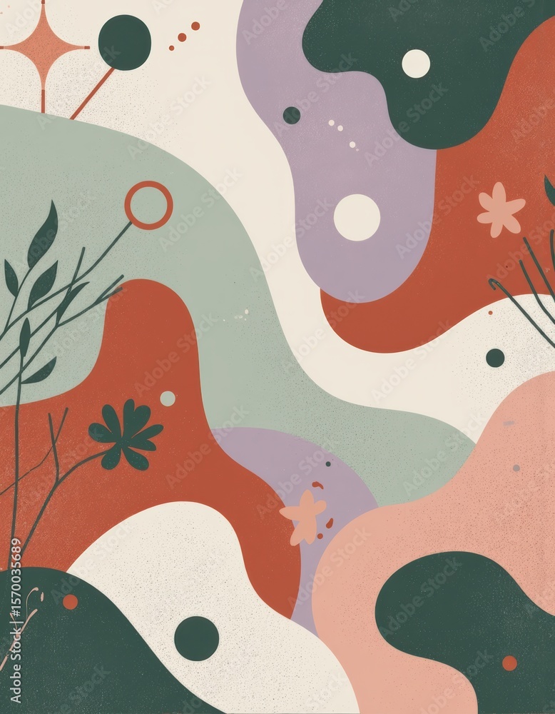 Poster organic shapes in experimental color combinations create a vibrant design