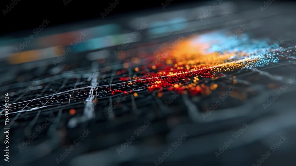 Aufkleber big data visualization showing colorful particles flowing and creating dynamic shapes on a grid back