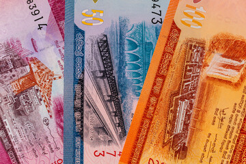 Sri Lankan money. Various Sri Lankan paper banknotes.