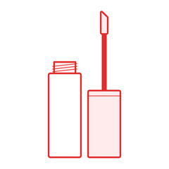Illustration of an open lip gloss container with applicator and red outline on a white background