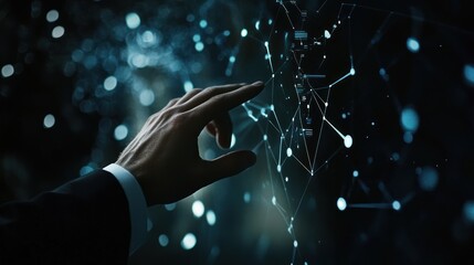 Futuristic Technology Interface Concept with Hand Interaction and Network Connections for Digital Transformation