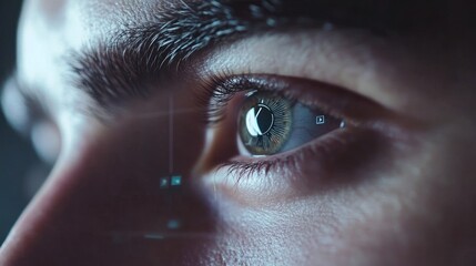Futuristic Vision, Close-Up of Human Eye with Digital Interface Overlay