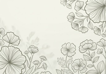 Fototapeta premium Elegant Floral Line Art Border. A serene backdrop featuring exquisite botanical outlines and subtle shadow overlays. This artwork embodies natural grace, tranquil beauty, and organic growth, ideal.