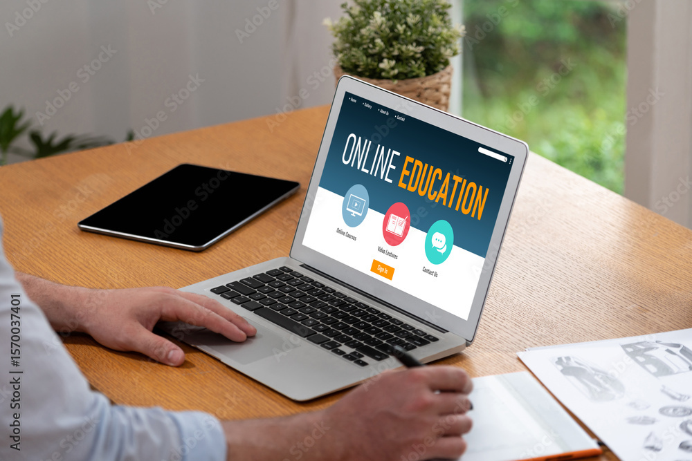Poster e-learning website with brisk sofware for student to study online on the internet network