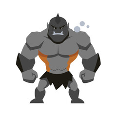 Powerful brute with stone fists growling and ready for fight Vector illustration