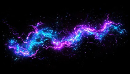 Luminous cosmic energy stream with vibrant blue and magenta hues against black backdrop